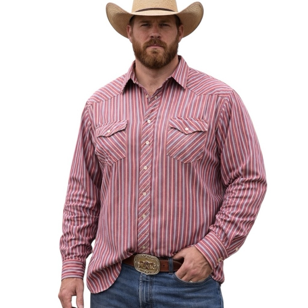 Wrangler Large Tall Red Blue White Pearl Snap Button Front Western Shirt